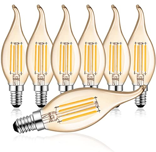 Belaufe 4W Dimmbar E14 Kerzen LED Lampe, C35 LED Filament Windstoß Flamme, E14 Sockel, Warmweiß 2700K, 4W Ersetzt 30 Watt, Amber Glas, 6 Stück