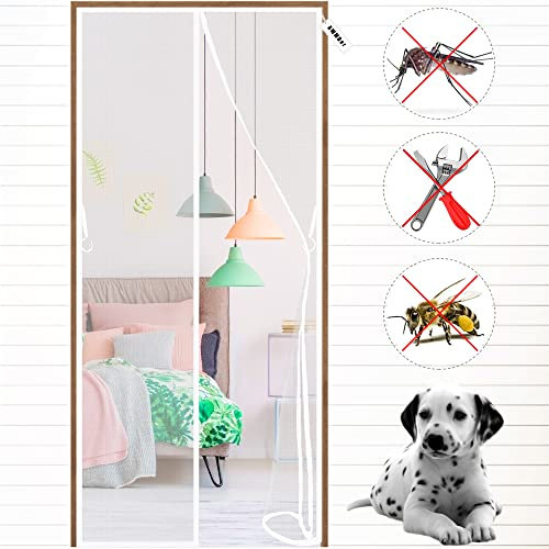 Magnetic Fly Insect Screen Door 150 x 205 cm Keep Insects Out Walk Through Screen Door No Bugs, Closes Automatically Magnetic Screen Door for French Doors White