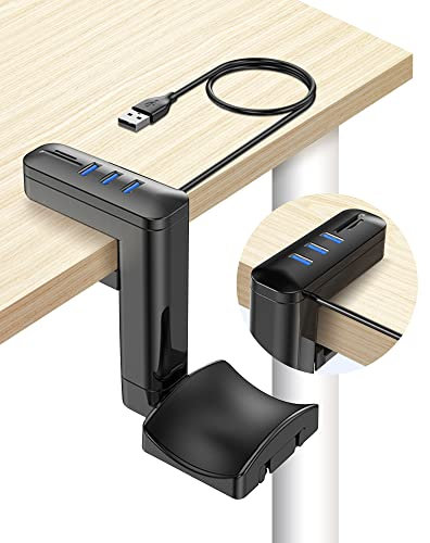 SPDYCESS Desktop-Headset-Halterung mit USB-Hub (3 USB-2.0-Anschlüsse) und 1,2 m Kabel, um 360 Grad drehbar, verstellbar, mit Kabelclip, Halterung für Kopfhörer für Gaming-Controller