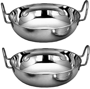NOBEL Set of 2 Stainless Steel - Food Table Deep Serving Bowls with Handle Balti Karahi ,Kadai, ideal for Curry, Rice, Parties (18 cm Diameter.), Silver