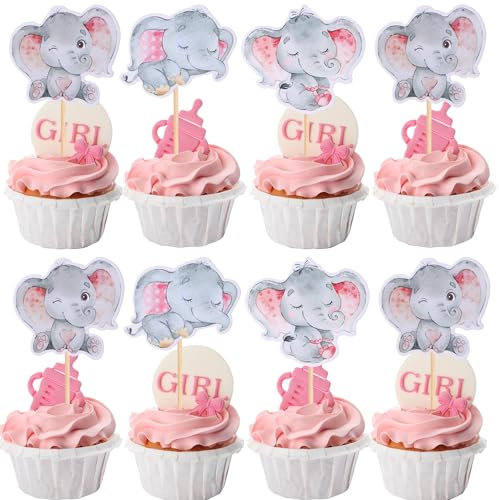 36 Stück Baby Elefant Cupcake Topper It's a Boy Elefanten Tortendeko Geburtstag Kuchendekoration für Elefanten Thema Geburtstag Gender Reveal Baby Shower Party Dekoendeko Rosa