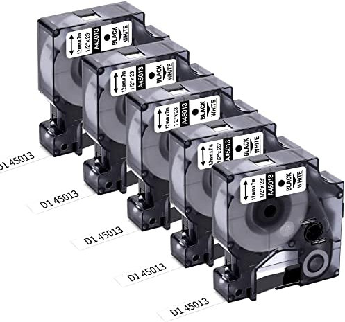 Invoker Kompatibel mit Dymo D1 Etikettenband 45013 S0720530 12mm x 7m für LabelManager 160 210D 280 360D 420P PnP 500TS,45013 45113 A45013 Schwarz auf Weiß Schriftbänder