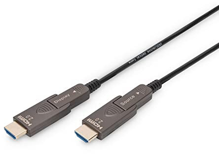 DIGITUS HDMI AOC Cable híbrido de fibra óptica - 30m - HDMI 2.0b - 4k/60Hz - conectores desmontables - compatible con TV/beamer/monitor - contactos chapados en oro - negro