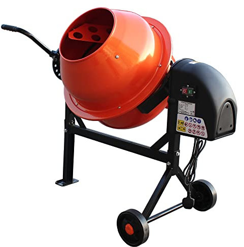 Panana Portable 220W Electric Concrete Cement Mixer 63L Drum Mortar Plaster Machine with Wheels (Orange)