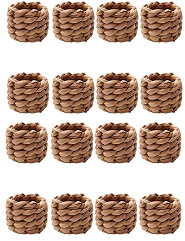 KVSERT 16Pcs Country Style Water Woven Napkin Ring, Hand-Woven Straw Napkin Ring, Farmhouse Natural Napkin Buckle
