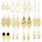 Gold Ohrringe Set, 12 Paar Tropfen Ohrringe Boho für Damen, Modeschmuck Große Lange Blatt Aushöhlen Laub Quaste Feder Prisma Hypoallergene Ohrhänger