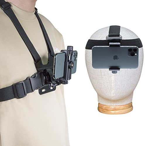Haoyou Handy-Brustgurt-Halterungsgeschirr und Kopfgurt-Halterungs-Kit für VLOG/POV-Handyhalterung, kompatibel mit iPhone, Samsung, Google und GoPro, AKASO, DJI Osmo Action-Kamera