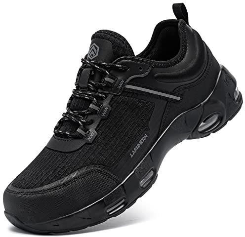 LARNMERN Steel Toe Caps Trainers Mens Work Safety Trainers Lightweight Safety Shoes Comfortable Air Cushion Protective Shoes Officer and Construction (deep Black,7.5UK)