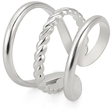 TEAMER Einstellbare Geometrische Offene Finger Ringe Buchstabe H Form Ring Edelstahl Punk Party Schmuck für Frauen (Stil 3 -Silber)