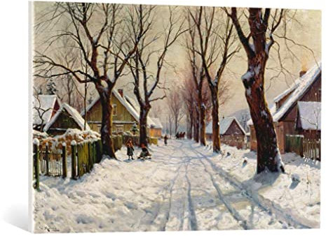 kunst für alle Leinwandbild: Walter Moras Winter im Dorf - hochwertiger Druck, Leinwand auf Keilrahmen, Bild fertig zum Aufhängen, 85x55 cm