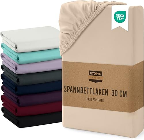 Utopia Bedding - Spannbettlaken 140x200cm Bis 30 cm - Beige - Gebürstete Mikrofaser Spannbetttuch - Oeko Tex Standard 100