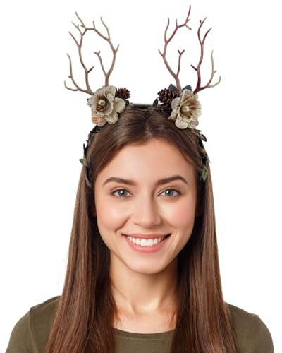 Makone Antlers Headband Carnival Reindeer Ears Headband, Adjustable Antlers Flowers Headband Children And Adult Christmas Party Supplies