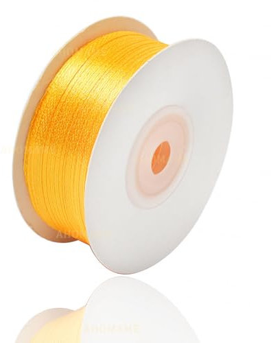 Satinband Gelb 3mm, 91 Meters Dekoration Geschenkband breit Schleifenband, Stoffband für Hochzeit, Taufe und Geburtstag Geschenke