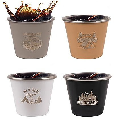 Fulenyi Campingbecher - Outdoor-Campingbecher aus Edelstahl 304,Set mit 4 stapelbaren, langlebigen Camp-Bechern, Camp-Becher in Mehreren Farben mit Aufbewahrungstasche