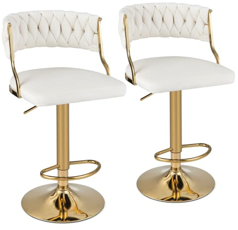 COSTWAY Barhocker 2er Set, höhenverstellbarer Barstuhl mit geflochtener Rückenlehne und Fußstütze, Sitzhocker drehbar für Café, Bar