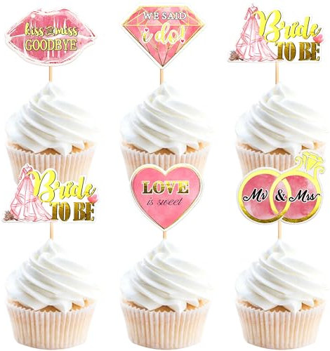 Ercadio 25 Pack Bride to Be Cupcake Toppers Wedding Engagement Cupcake Picks Bride to Be Cake Toppers for Wedding Bachelorette Bridal Shower Party Cake Decors Supplies