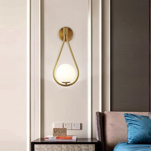 zhxinashu Wandlampe Innen Glas, 5W Glaskugel Wandleuchten, Wassertropfenförmige Wandleuchte, Wandlampe Gold Vintage für Wohnzimmer Schlafzimmer Nachttisch(Gold)