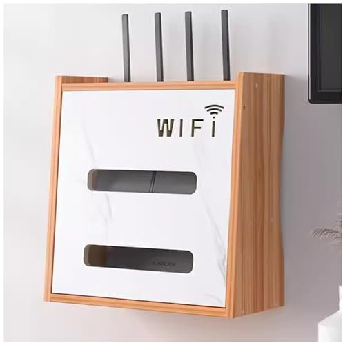 KiLoom PetterShop An der Wand montiertes Router-Rack, Power-Router-Zäune, mehrschichtiges WLAN-Lagerregal aus Holz mit Gitter-Fernbedienungs-Set-Top-Box (Farbe: Braun, Größe: 31,8 x 15 x 34 cm)