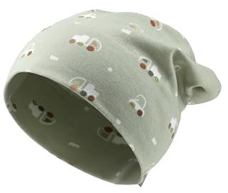 Sterntaler Beanie Bedruckt mit Autos Jungen - Baby und Kinder Mütze mit angeschnittenen Ohrenklappen und Bindeband - gefüttert mit Baumwollfleece- blassgrün, 39