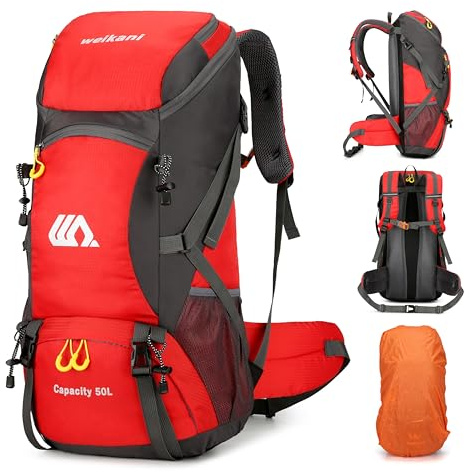 Mingfuxin Wanderrucksack 50L, Herren Damen Wasserdichter Trekkingrucksack Reiserucksack Outdoor Wandern Rucksack Mit Regenabdeckung, Backpacker rucksack Für Wandern, Bergsteigen, Camping, Reisen Sport