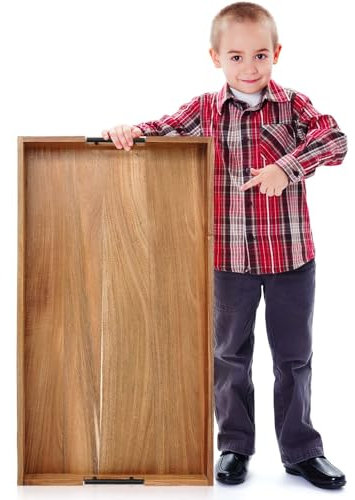 Blushtier 32 x 18 Inches Wooden Serving Tray with Handle - Extra Large Ottoman Tray for Coffee Table, Tea, Kitchen, Food, Beverage, Fruit, Snack