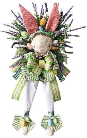 Ostern Blumenkranz Deko,Osterhasen Haustür Dekorativer Kranz,Frühlingskranz Türkranz Osterkranz Ganzjährig Deko Girlande,Modern Kranz Osterdeko, für Haus Wanddekorationen (#0, 60x30cm)