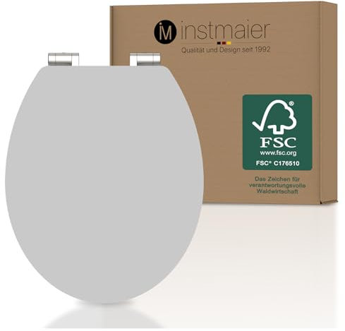 instmaier WC Sitz Manhattan-Grau | Toilettensitz mit Absenkautomatik | Klodeckel aus MDF-Holz | geprüft nachhaltig mit FSC-Zertifizierung | Pflegeleichte Toilettenbrille