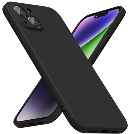 LoeoeL for iPhone 14 Phone Case Silicone, Minimalist Ultra Thin Slim Soft Rubber Gel Solid Color Matte TPU Cute Case for Women Men, Girly Plain Aesthetic Design & Camera Cover Protection, Black
