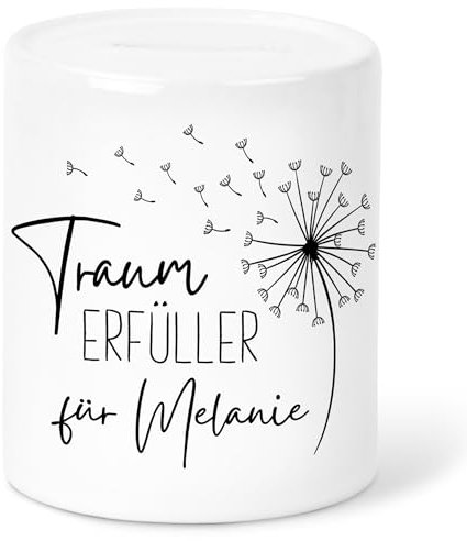 Spardose Traumerfüller personalisiert Wünscherfüller Geldgeschenk Verpackung Geschenk Geburtstag Sparkasse Sparbüchse Sparschwein aus Keramik (Traumerfüller Pusteblume)