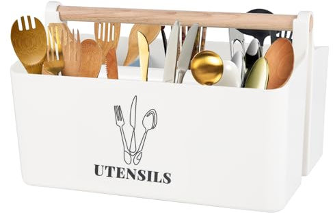 Gzsekken Utensil Holder Plastic Cutlery Caddy 8 Compartments Utensils Storage Organiser for Countertop Multifunctional Kitchen Utensils Holder with Removable Dividers for Spatula Utensil Crock Caddy