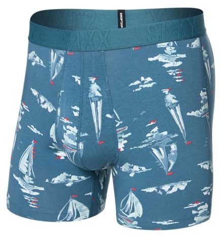 SAXX Underwear Co. Men's Droptemp Cooling Cotton Boxer Brief Fly, Sail Away-Tapestry, M
