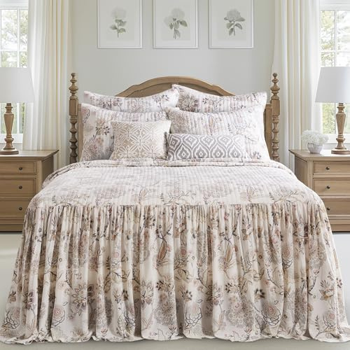 Levtex Home Ophelia Blush Reversible Full Bedspread Set (96x106in) with 2 Pillow Shams (26x20in) - Floral Bedding - Blush, Grey - Rayon Full Size Bedspread Set - Lightweight, Soft, Pre-Washed