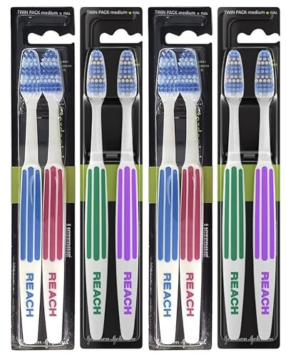 Reach - Spazzolino interdentale a testa interdentale media (4 confezioni doppie), confezione Hadco con custodia da viaggio Hadco inclusa (medio)