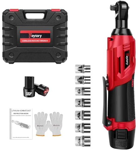 Yiyai 3/8 Akku-Ratschenschlüssel, 12V Elektrischer Akku Ratsche, 0-300 RPM Kabelloser Ratschenschlüssel Kit, 2×1.5Ah Akkus und Schnellladegerät, variable Geschwindigkeiten