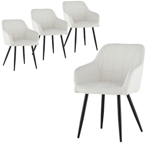 CLIPOP Esszimmerstühle 4er Set Stühle mit Armlehne, Teddy Boucle Beige Bezug, Esszimmer Stuhl Küchenstuhl Polsterstuhl, Stühle für Esszimmer (4, Bouclé Beige)