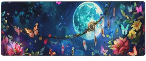 Traumfänger Mousepad 600x300x3mm Mauspad XXL Moon mit Genähten Kanten, Wasserdicht rutschfeste Gummibasis Verbessert Präzision und Geschwindigkei, Groß Gaming Mousepad für Home Office PC Laptop