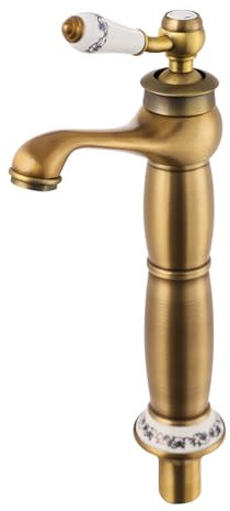 Wasserhahn Bad Antik Messing Hoch, Retro 360° Drehbar Einhebel Mischbatterie, Hoher Auslauf Waschbecken Armatur für Badezimmer, Heißes und Kaltes Wasser, Vintage Messing Waschtischarmatur Bad