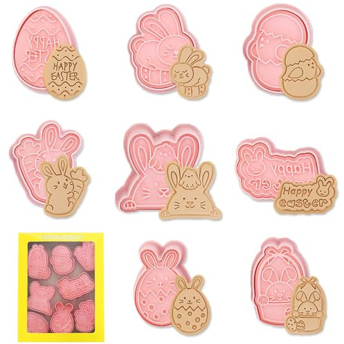 Ausstechformen Ostern Set- 8Pcs Keksausstecher Ostern, 3D Plätzchenausstecher Ostern, Osterhase Ausstecher Kinder Osterei Küken Cookie Cutter, Osterausstecher Ostern Kekse Stempel für Backen Fondant