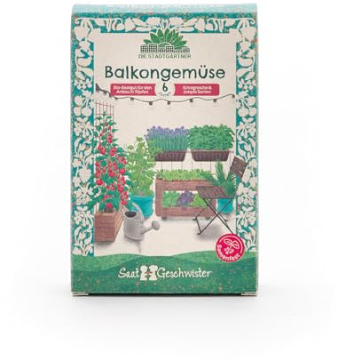Saatgut-Set mit 6 BIO Gemüsesorten für den Balkon | Hochwertige, samenfeste Gemüsesamen, z.B. Radieschen, Gurken, Tomaten | Geschenkidee zum Geburtstag, Ostern, Hochzeit etc. | Geeignet für den Balkon