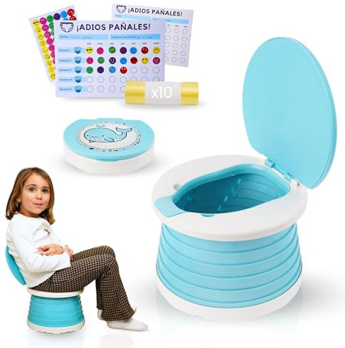 YummyDucky | Orinal portatil niños plegable 24x5 cm con bolsas y tabla motivacional | WC infantil 50 kg antideslizante | Váters portátiles para niños y bebés, ligero y compacto