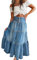 Women Summer Denim Maxi Skirt High Waist Button Pleated Tiered Ruffle Swing A-Line Jean Long Skirt Club Streetwear (A-Blue, S)