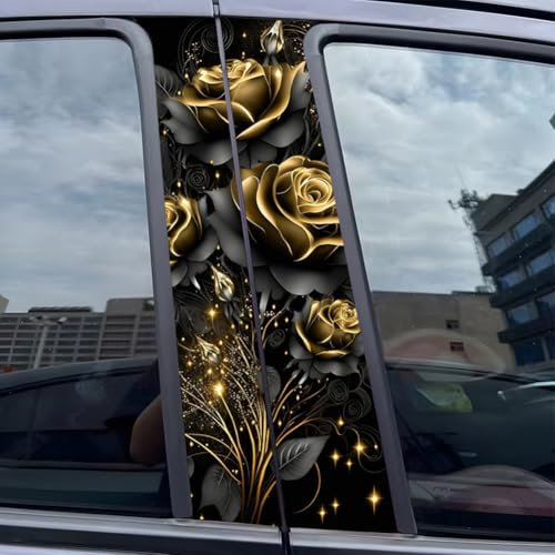 2PCS Rose Flower Vinyl Car Stickers and Decals, Waterproof Sun Protection Scratch Cover B-Pillar Stickers, Personalized DIY Vehicle Door Pillar, Long-Lasting Decor Auto Accessories (Black)