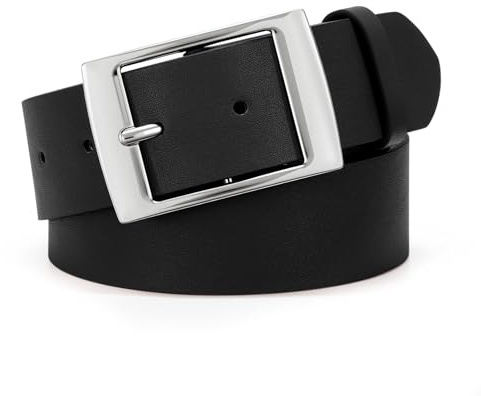 SUOSDEY Frauen Ledergürtel Damen Gürtel für Jeans Kleider Hosen mit klassischer Dornschließe,3.8cm Breite,Schwarz