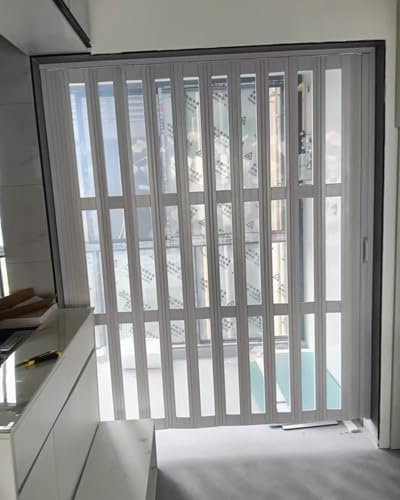 Puerta Plegable Puerta Interior Plegable de PVC Blanca, Puertas Corredizas Tipo Acordeón con Cristal Acrílico Transparente, Mosquitera Plegable para Gran Abertura/Habitación Delantera(25x39in (63.5x10