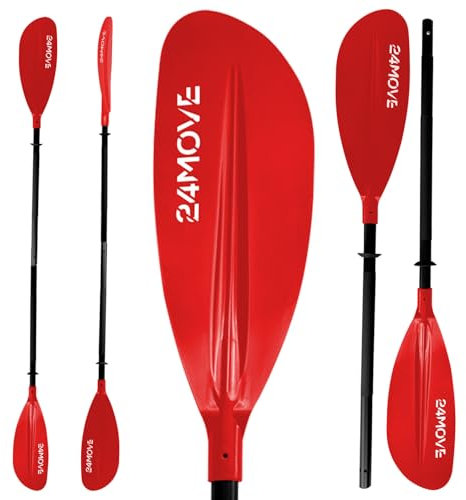 24MOVE® Doppelpaddel LAGO Paddel 220cm Kanupaddel Aluminium, Stand-Up Paddling, Paddel für Kajak, Schlauchboot, verstellbar, rot