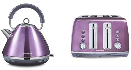 Morphy Richards Accents Kettle & Toaster Bundle, 1.5L, 3KW Rapid Boil Pyramid Kettle & 4 Slice Toaster Set, Easy Operation, User Friendly, Stylish Retro Design, Matching Set, Purple, 102050 | 242050