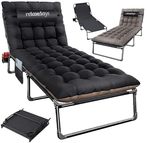 Relaxdays Campingbett klappbar, Matratze, Nackenkissen, Handyhalter, bis 250 kg, HBT: 26x190x72 cm, Feldbett, schwarz