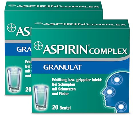 Aspirin Complex Granulat I gegen Erkältung I 3-fach-Wirkung I 2 x 20 Stück | Nr. 1 Erkältungsmarke. Bei Schnupfen, Fieber und Schmerzen. Auch bei grippalen Infekten. Entzündungshemmende Eigenschaften.