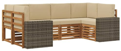 vidaXL Ecksofa Set mit Kissen 6 pcs Natur und Beige Polyester, Gartenlounge, Moderne Ecksofa, langlebige Sitzgelegenheit, Terrassenmöbel, bequemes Wohnen