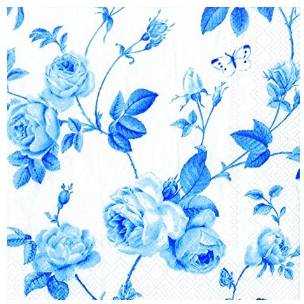 IHR Papierservietten, Rosenmotiv, weiß/blau, traditionelles englisches Design